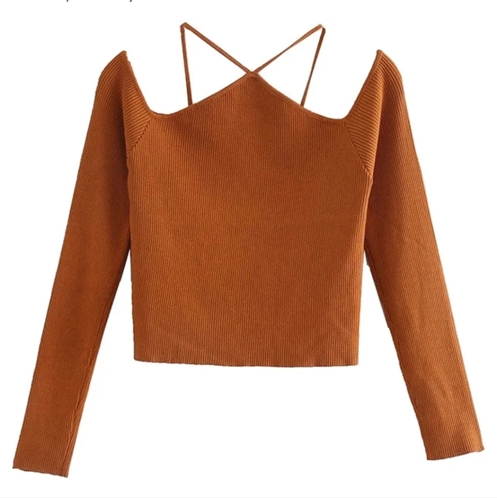 Zara Brown cropped sweatshirt Size M. NWT
